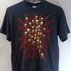 Vtg Greensource Skull Spiderweb Large Black T-shirt Short Sleeve Glows Halloween